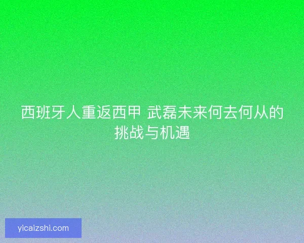 西班牙人重返西甲 武磊未来何去何从的挑战与机遇